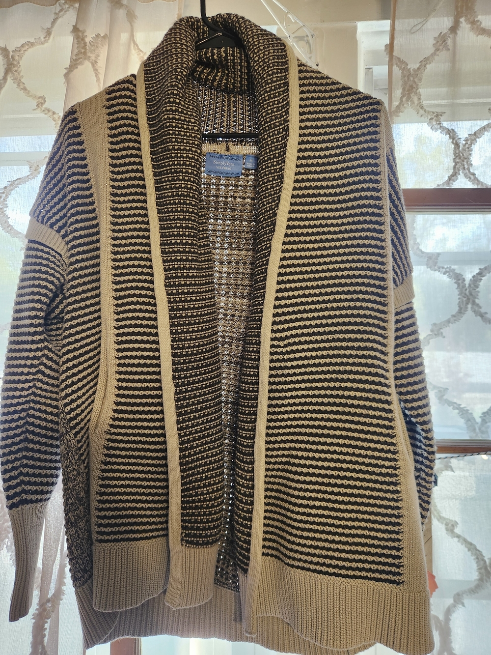Simply VERA WANG Striped Open Cardigan Sweater - Black & Gray